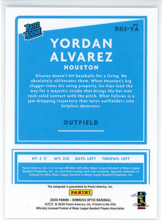 Yordan Alvarez Autographed 2020 Panini Donruss Optic Rated Rookie Card #RRS-YA