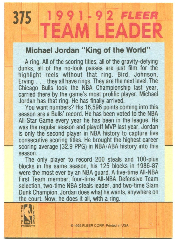 Michael Jordan Fleer Team Leader 1991/92