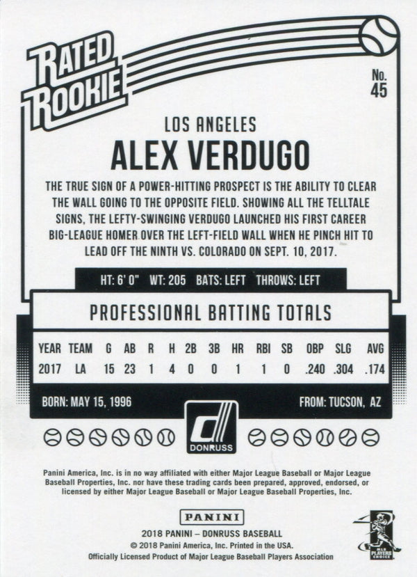 Alex Verdugo 2018 Donruss Rated Rookie Card