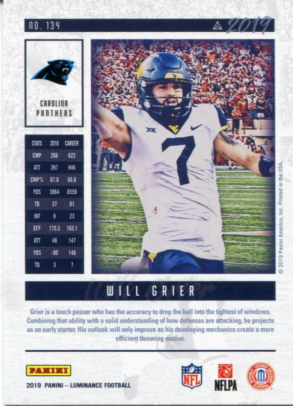 Will Grier 2019 Panini Luminance Rookie Card