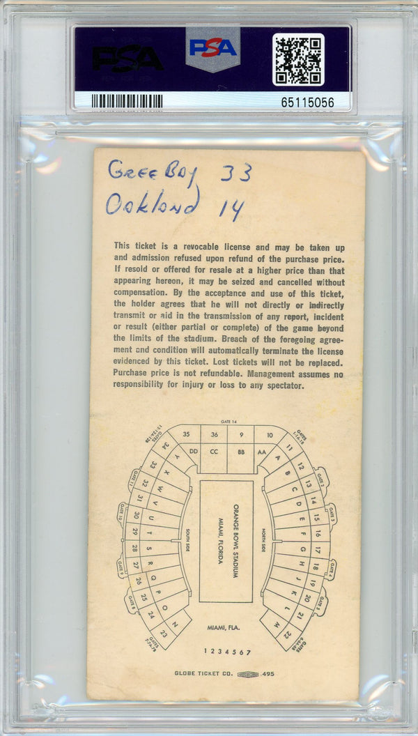 1968 Super Bowl II Green Bay Packers Vs. Oakland Raiders Yellow Variation Ticket (PSA VG 3mk)