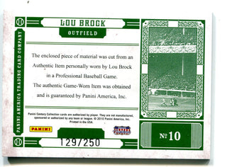 Lou Brock 2010 Panini Century Collection Material #10 Card