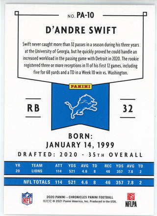D'Andre Swift 2020 Panini Chronicles Rookie Card #PA-10