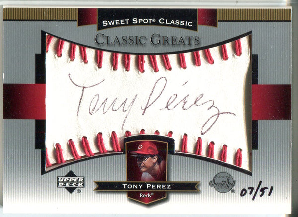 Tony Perez 2003 Upper Deck Sweet Spot Classic Autographed Card #7/51