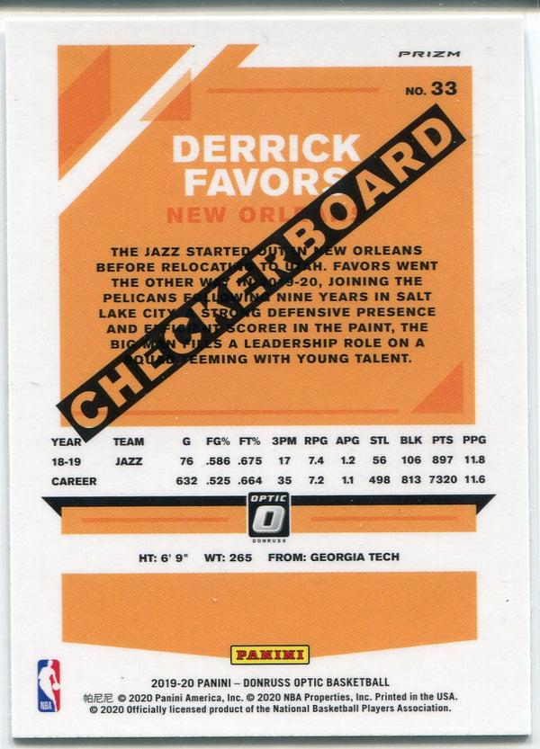 Derrick Favors 2019-20 Donruss Optic Silver Checkerboard Prizm Card