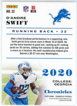 D'Andre Swift 2020 Panini Chronicles Rookie Card #32
