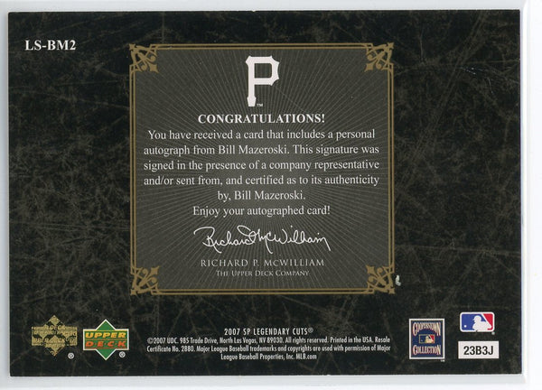 Bill Mazeroski Autographed 2007 Upper Deck Sp Legendary Cuts Card #LS-BM2