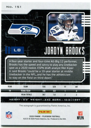 Jordyn Brooks Panini Playbook Rookie Auto 2020 25/49