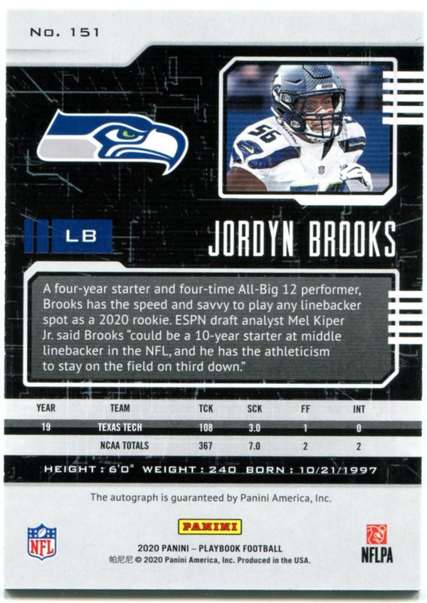 Jordyn Brooks Panini Playbook Rookie Auto 2020 25/49