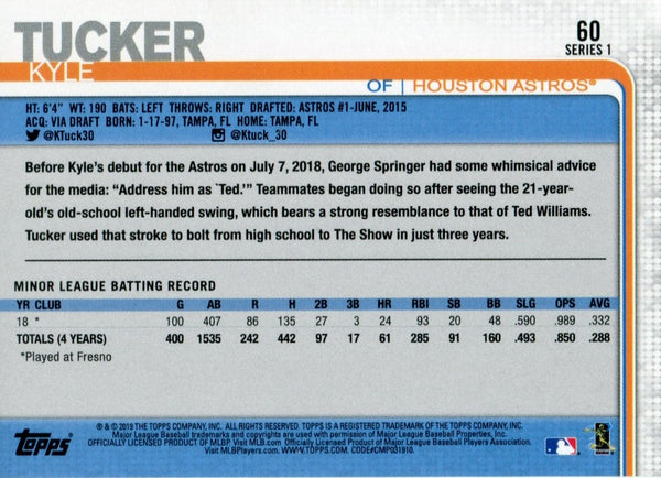 Kyle Tucker 2019 Topps Series 1 Rookie Card