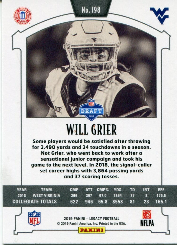 Will Grier 2019 Panini Legacy Rookie Card