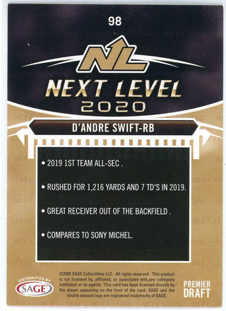 D'Andre Swift 2020 Sage Hit Rookie Card #98