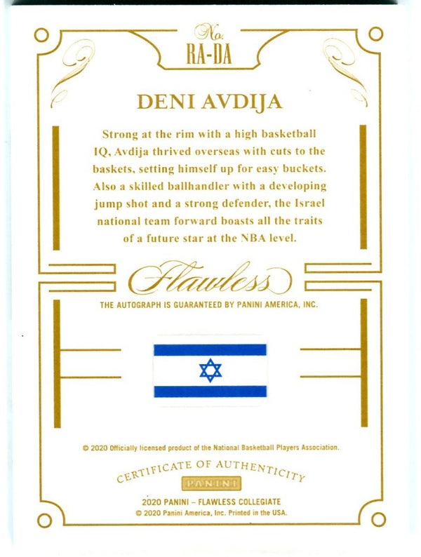 2020 Panini Flawless #RA-DA Deni Avdija Autographed Card 02/20