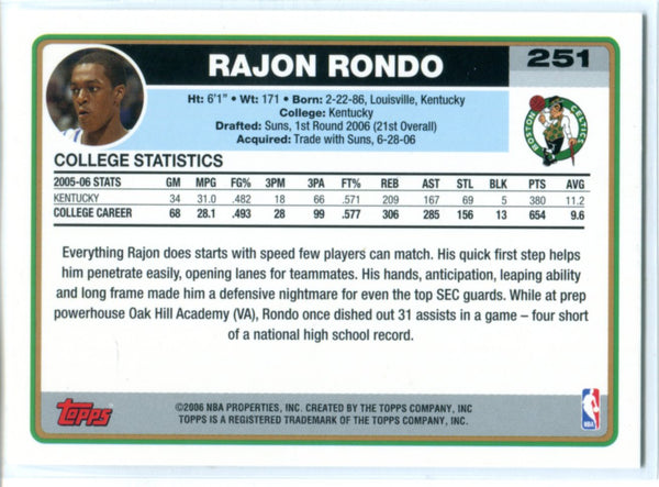 Rajon Rondo 2006-07 Topps Rookie Card #251