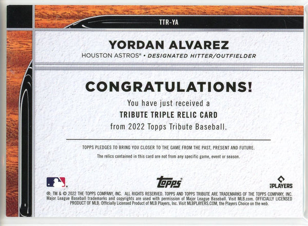 Yordan Alvarez 2022 Topps Tribute Triple Relic Card #TTR-YA