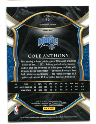 Cole Anthony 2021 Panini Select #75 Concourse Cracked Ice Red/White/Green RC