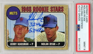 Nolan Ryan "324 Wins & 5,714 K's" Autographed 1968 Rookie Reprint Card (PSA Auto Mint 9)