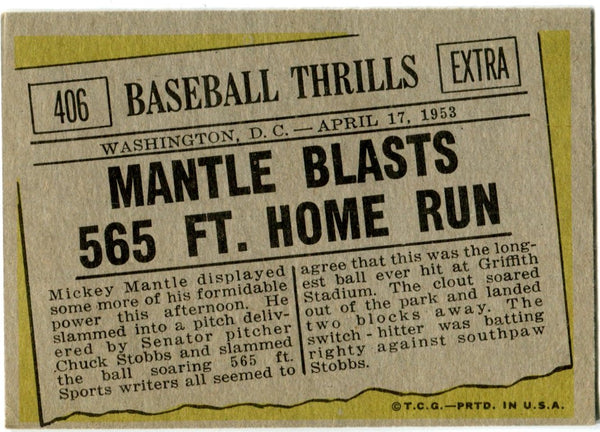 Mickey Mantle 1961 Topps Card #406