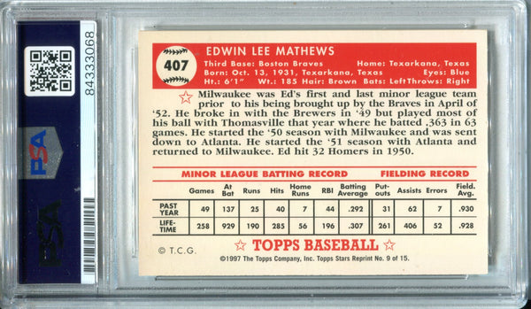 Eddie Mathews Autographed 1997 Topps Card (PSA)