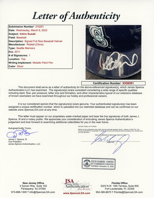 Ichiro Suzuki Autographed Seattle Mariners Mini Helmet (JSA)