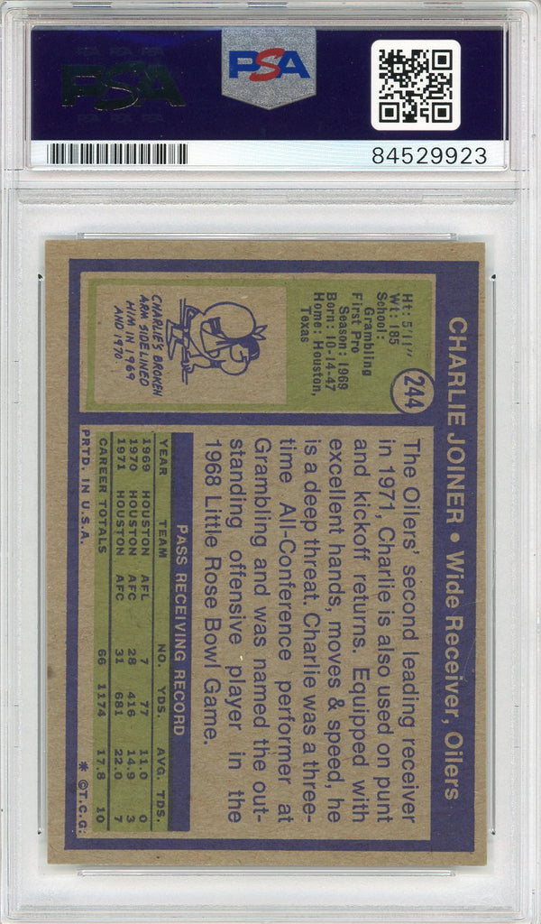 Charlie Joiner "HOF 96" Autographed 1972 Topps Card #244 (PSA Auto 10)