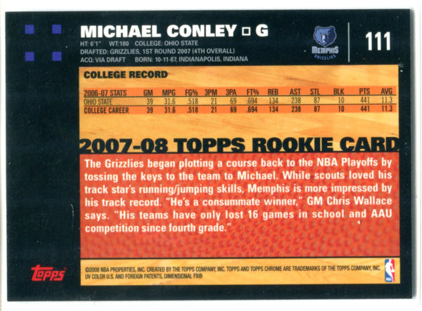 Michael Conley 2007-08 Topps Chrome Rookie Card #111