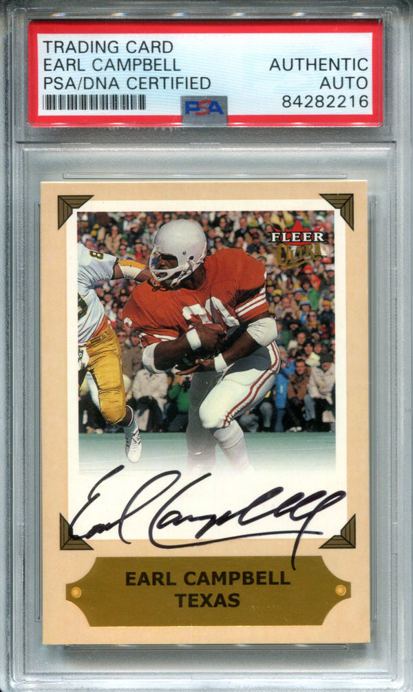 Earl Campbell Autographed 2001 Fleer Card (PSA)