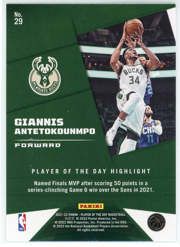 Giannis Antetokounmpo 2021-22 Panini Player of the Day Foil Card #29