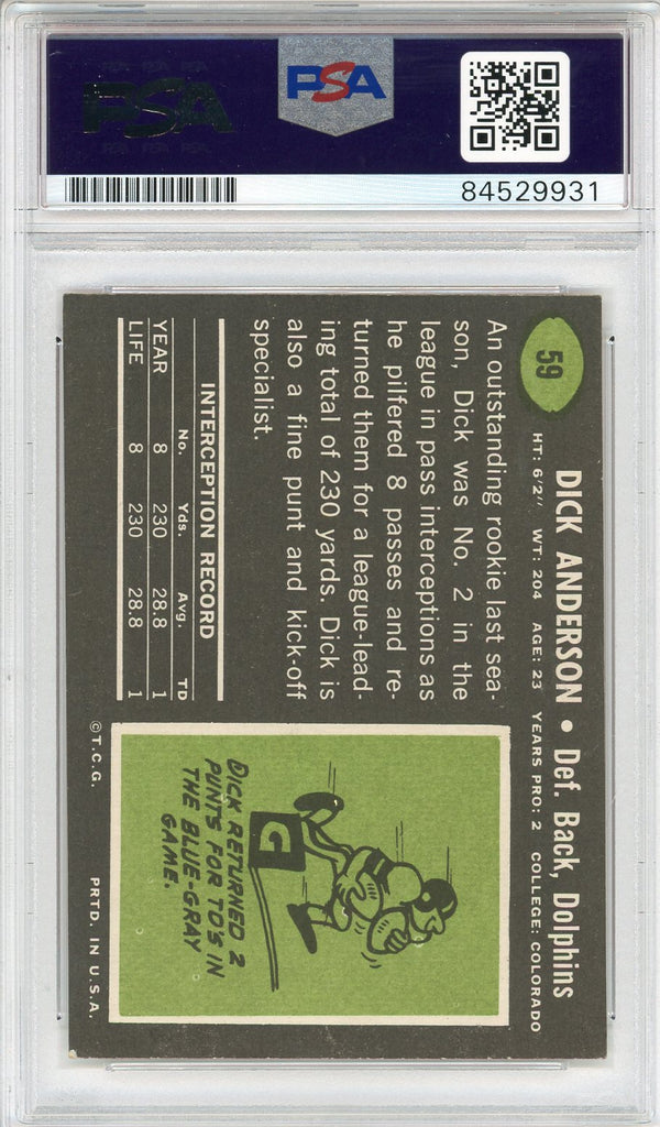 Dick Anderson "17-0" Autographed 1969 Topps Card #59 (PSA Auto 10)