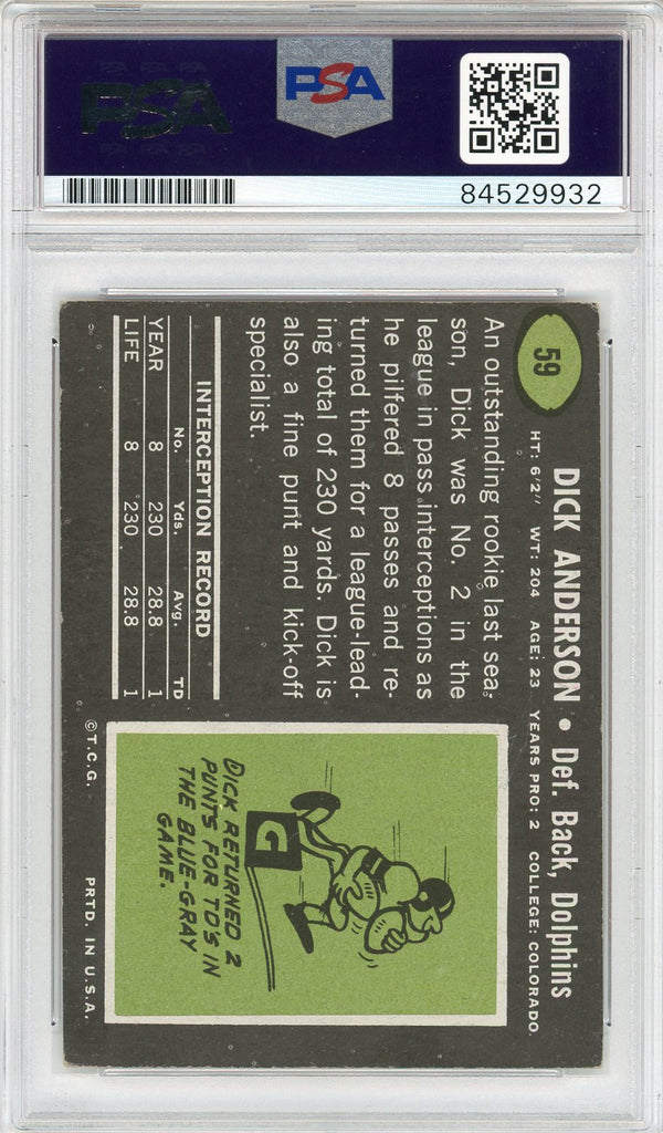 Dick Anderson "17-0" Autographed 1969 Topps Card #59 (PSA Auto 10)