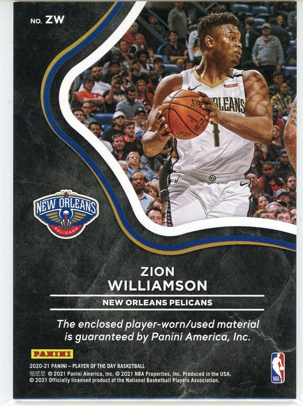 Zion Williamson 2020-21 Panini Player of the Day Rookie Patch Card #ZW