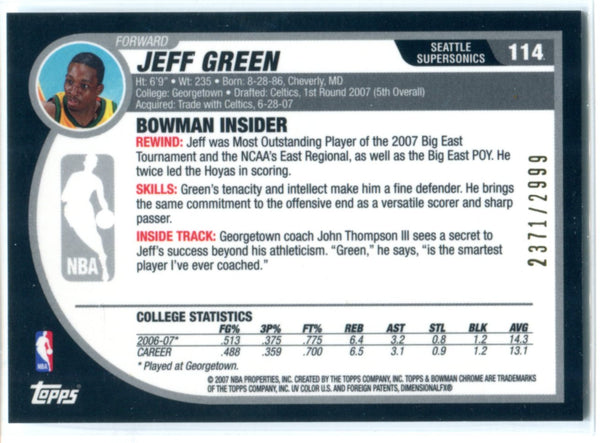 Jeff Green 2007-08 Bowman Chrome Card #114
