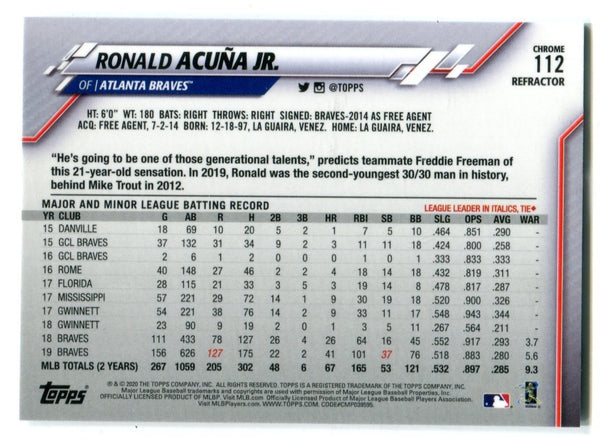 Ronald Acuna Jr 2020 Topps Rookie Chrome Refractor #112 Card