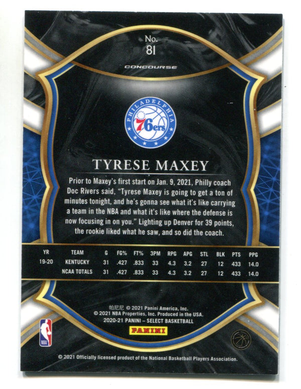 Tyrese Maxey 2020 Panini Select Blue #81 Concourse level RC
