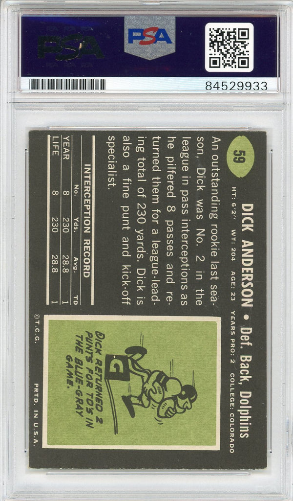 Dick Anderson "17-0" Autographed 1969 Topps Card #59 (PSA Auto 10)