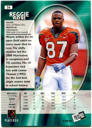 Reggie Wayne Press Pass 2001 Miami Hurricanes #26