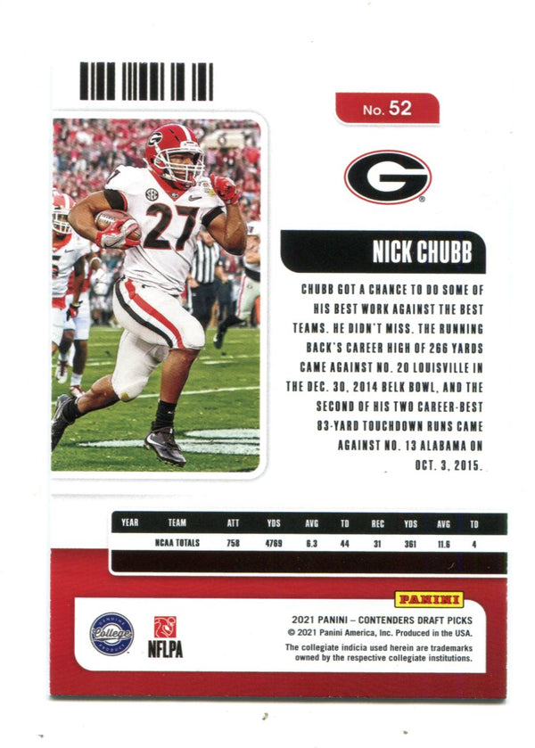 Nick Chubb 2018 Panini Contenders Campus Ticket #52 Card