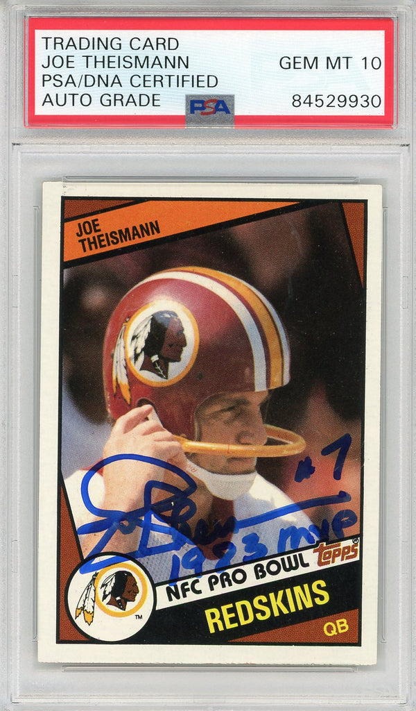 Joe Theismann "1983 MVP" Autographed 1984 Topps Card #390 (PSA Auto 10)