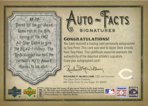 Tony Perez 2006 Upper Deck Auto-Facts Signatures 11/251