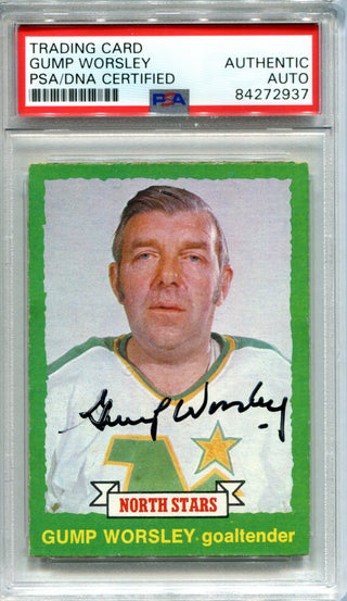 Gump Worsley Autographed 1973-74 O-Pee-Chee Card (PSA)