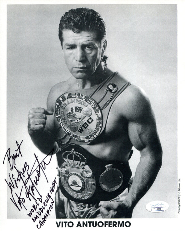 Vito Antuofermo "World Middleweight Champion" Autographed B&W 8x10 Photo (JSA)