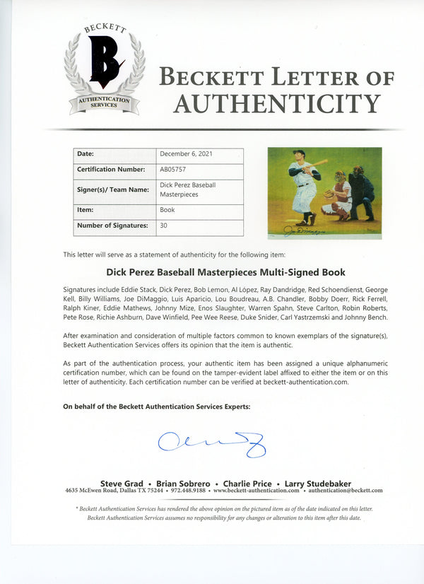 Dick Perez Signed Baseball Masterpieces Booklet 1990 HOF Museum Bianco Gallery (Beckett)