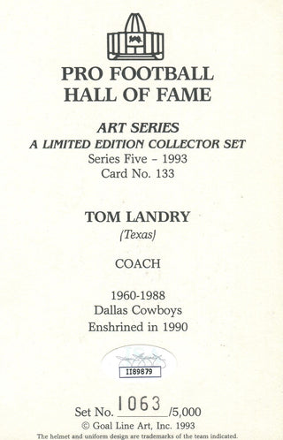Tom Landry Autographed Goal Line Art Card (JSA)