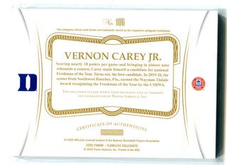 2020 Panini Flawless Collegiate #106 Vernon Carey Jr. 11/20 Card