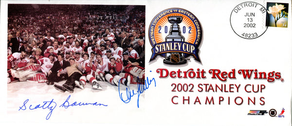 Scotty Bowman and Dave Lewis Autographed Detroit Red Wings 2002 Stanley Cup Champions Envelope