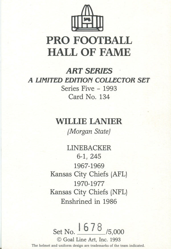 Willie Lanier Autographed Goal Line Art Card