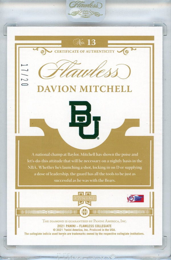 Davion Mitchell 2021 Panini Flawless Collegiate Diamond Rookie Card #13