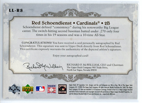 Red Schoendienst Autographed 2005 Upper Deck SP Lasting Legends Card #LL-RS