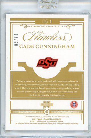 Cade Cunningham 2021 Panini Flawless Collegiate Diamond Rookie Card #1