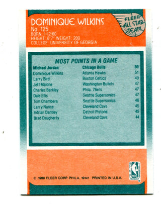 Dominique Wilkins 1988 Fleer All-Star #125 Card